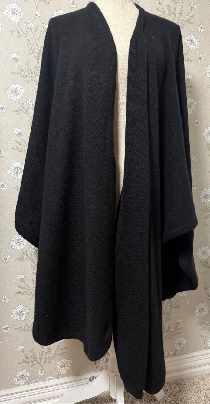 BALLANTYNE 100% Pure Cashmere Open Front Cape Poncho Cardigan Made In Scotland B